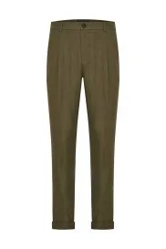 Hemington - Saf Keten Haki Pileli Pantolon