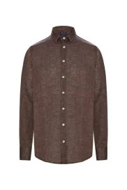 Hemington - Kahverengi Saf Keten Spor Gömlek Hemington - Kahverengi Saf Keten Spor Gömlek