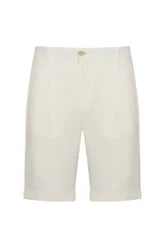 Hemington - Saf Keten Kırık Beyaz Pileli Şort