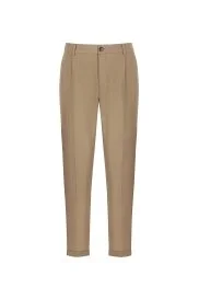 Hemington - Saf Keten Koyu Kahverengi Pileli Pantolon