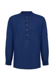 Hemington - Saf Keten Lacivert Hakim Yaka Gömlek