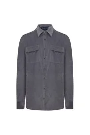 Hemington - Metal Düğmeli Açık Gri Kadife Ceket Gömlek