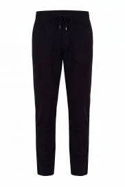 Saf Pamuk Bağcık Detaylı Siyah Slim Fit Triko Pantolon