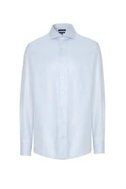 Hemington - Saf Pamuk İtalyan Yaka Açık Mavi Business Gömlek