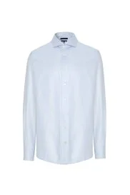 Saf Pamuk İtalyan Yaka Açık Mavi Business Gömlek