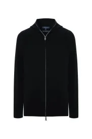 Saf Pamuk Kapüşonlu Slim Fit Siyah Hırka