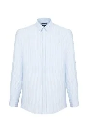 Hemington - Saf Pamuk Mavi Çizgili Oxford Gömlek