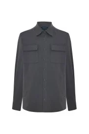 Saf Pamuk Metal Düğmeli Gri Ceket Gömlek