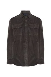 Hemington - Saf Pamuk Metal Düğmeli Kahverengi Kadife Ceket Gömlek