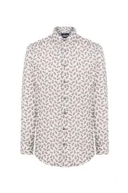 Hemington - Paisley Desen İtalyan Yaka Beyaz-Kırmızı Saf Pamuk Gömlek