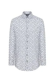 Hemington - Paisley Desen İtalyan Yaka Beyaz-Mavi Saf Pamuk Gömlek