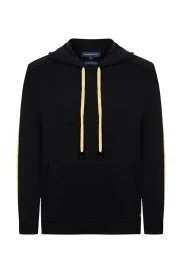 Hemington - Şerit Detaylı Logolu Kapüşonlu Siyah Triko Hoody