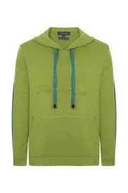 Hemington - Şerit Detaylı Logolu Kapüşonlu Yeşil Triko Hoody