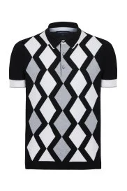 Siyah Beyaz Argyle Desen Triko Polo