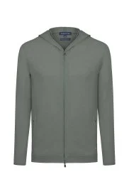 Hemington - Slim Fit Haki Kapüşonlu İnce Hırka