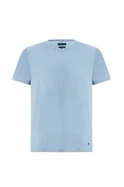 Superfine Pamuk Bisiklet Yaka Açık Mavi Basic T-Shirt