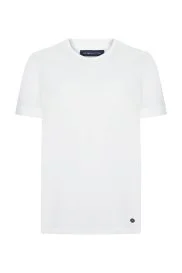 Superfine Pamuk Bisiklet Yaka Beyaz Basic T-Shirt