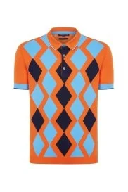 Hemington - Turuncu Mavi Baklava Desen Triko Polo