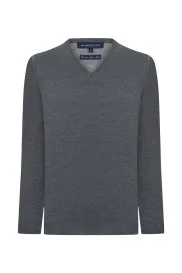 Hemington - V Yaka Koyu Gri Merino Yün Triko
