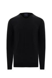 Hemington - V Yaka Merino Yün Siyah Triko