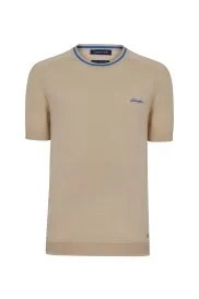 Hemington - Yaka Detaylı Nakış Logolu Bej Triko T-Shirt