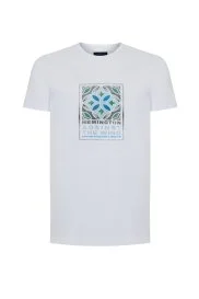 Hemington - Yeşil Baskılı Bisiklet Yaka Beyaz T-Shirt Hemington - Yeşil Baskılı Bisiklet Yaka Beyaz T-Shirt