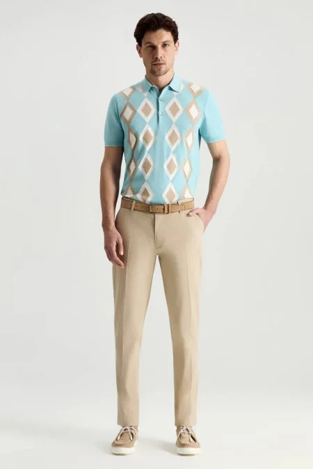 Açık Bej Pamuk Karışım Yazlık Chino Pantolon