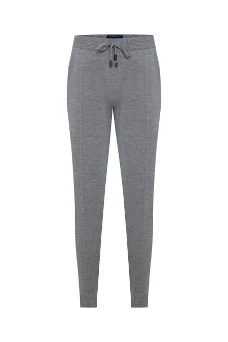 Açık Gri Merino Yün Activewear Şerit Detaylı Triko Pantolon