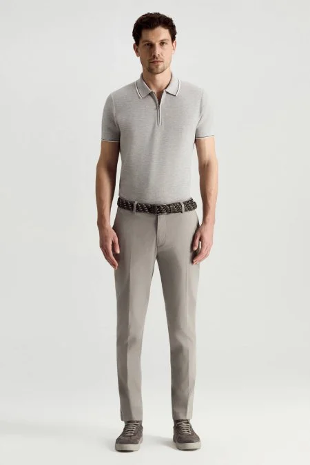 Açık Gri Pamuk Karışım Yazlık Chino Pantolon