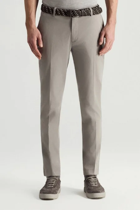 Açık Gri Pamuk Karışım Yazlık Chino Pantolon