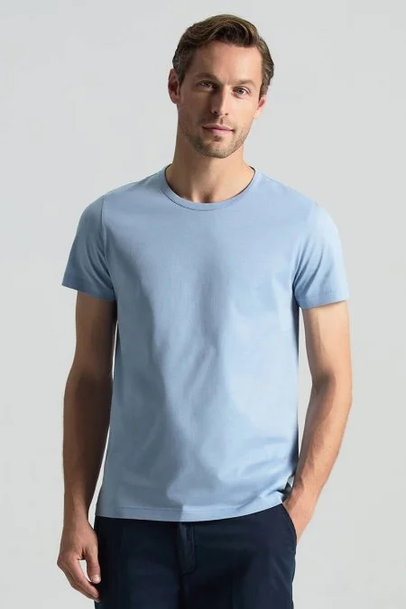 Açık Mavi Bisiklet Yaka Basic T-Shirt Açık Mavi Bisiklet Yaka Basic T-Shirt