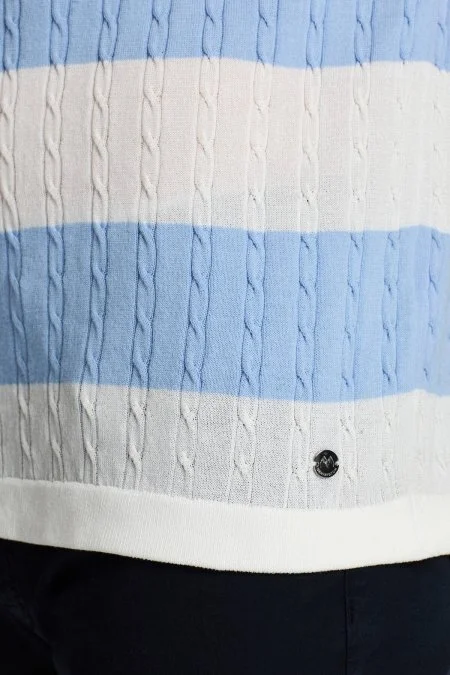 Açık Mavi Düğmeli Yaka Saç Örgü Merserize Pamuk Triko Polo