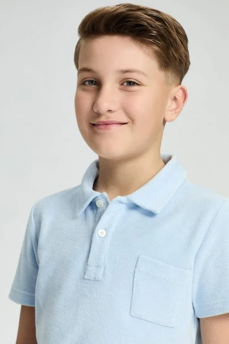 Açık Mavi Havlu Kumaş Polo Yaka Çocuk T-Shirt