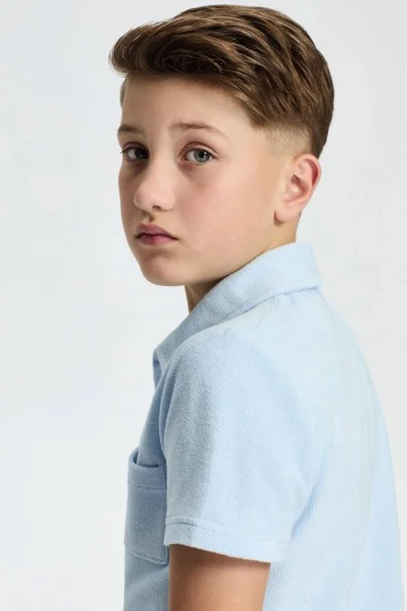 Açık Mavi Havlu Kumaş Polo Yaka Çocuk T-Shirt