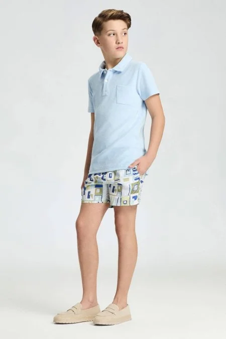 Açık Mavi Havlu Kumaş Polo Yaka Çocuk T-Shirt