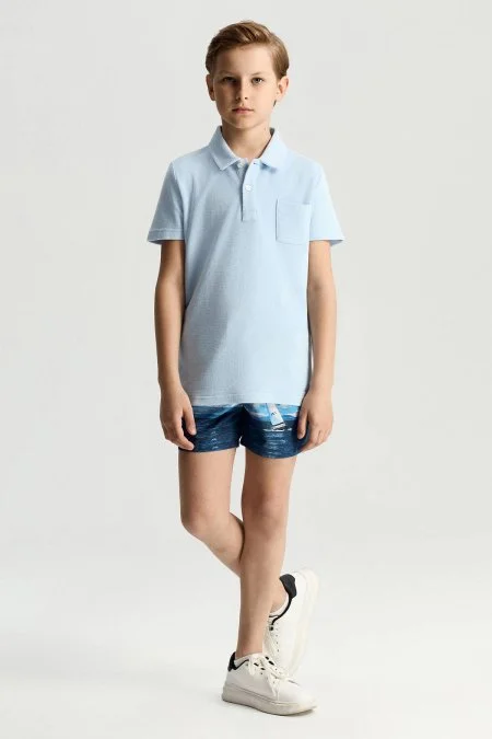 Açık Mavi Havlu Kumaş Polo Yaka Çocuk T-Shirt