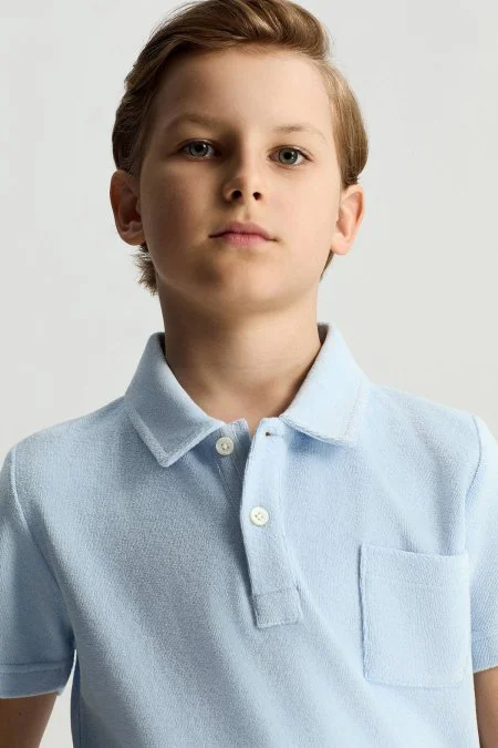 Açık Mavi Havlu Kumaş Polo Yaka Çocuk T-Shirt