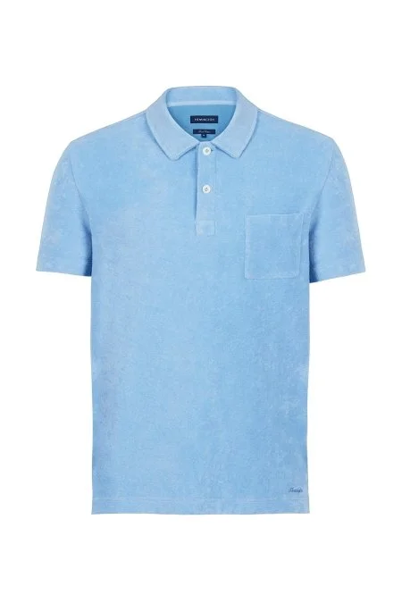 Açık Mavi Havlu Kumaş Polo Yaka T-Shirt