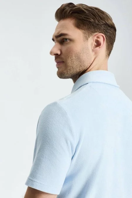 Açık Mavi Havlu Kumaş Polo Yaka T-Shirt