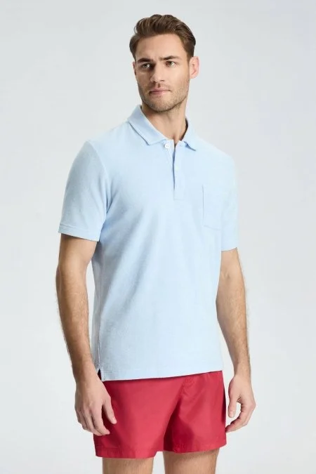 Açık Mavi Havlu Kumaş Polo Yaka T-Shirt