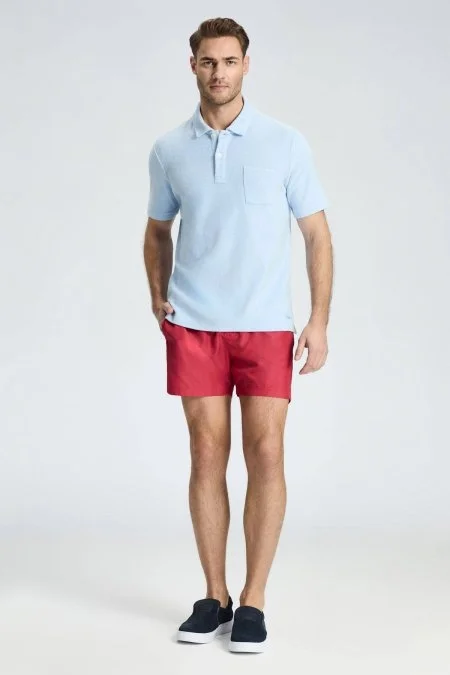 Açık Mavi Havlu Kumaş Polo Yaka T-Shirt