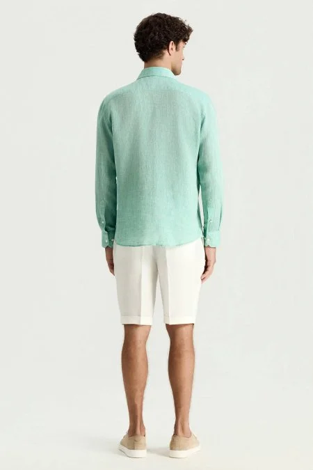 Açık Yeşil Saf Keten Spor Gömlek