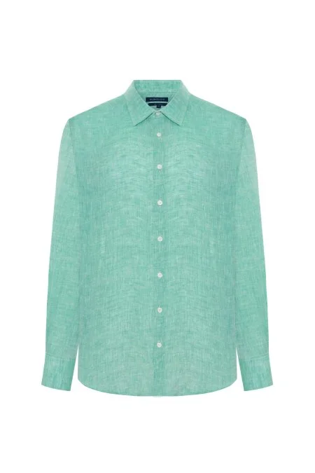 Açık Yeşil Saf Keten Spor Gömlek