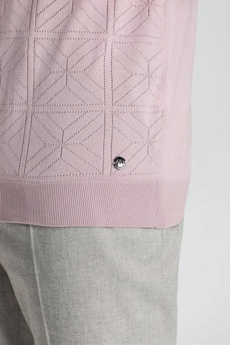 Ajur Örgü Detaylı Bisiklet Yaka Gül Kurusu Triko T-Shirt