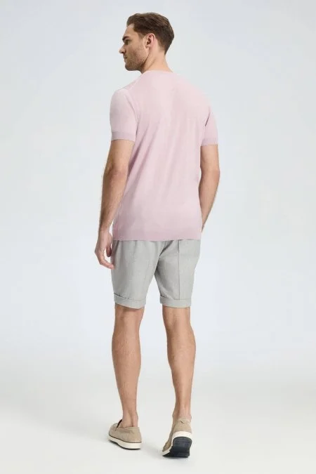 Ajur Örgü Detaylı Bisiklet Yaka Gül Kurusu Triko T-Shirt