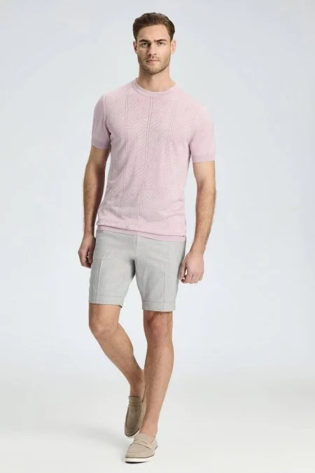 Ajur Örgü Detaylı Bisiklet Yaka Gül Kurusu Triko T-Shirt