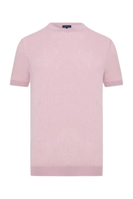 Ajur Örgü Detaylı Bisiklet Yaka Gül Kurusu Triko T-Shirt