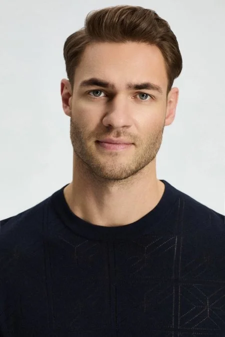 Ajur Örgü Detaylı Bisiklet Yaka Lacivert T-Shirt