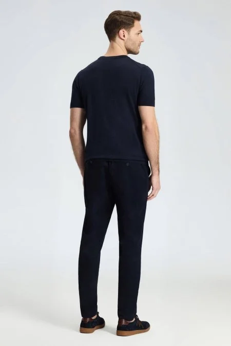 Ajur Örgü Detaylı Bisiklet Yaka Lacivert T-Shirt