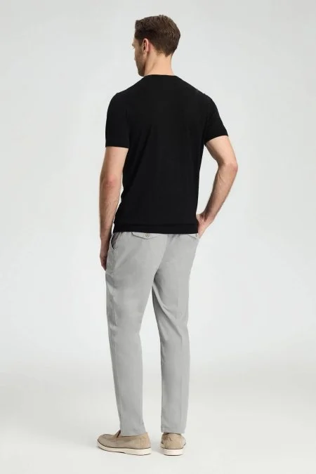 Ajur Örgü Detaylı Bisiklet Yaka Siyah Triko T-Shirt